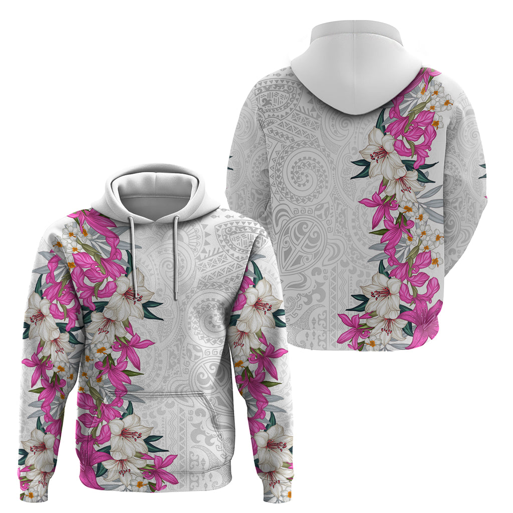 Hawaii Tropical Leaves and Flowers Zip Hoodie Tribal Polynesian Pattern White Style