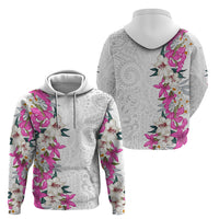 Hawaii Tropical Leaves and Flowers Zip Hoodie Tribal Polynesian Pattern White Style
