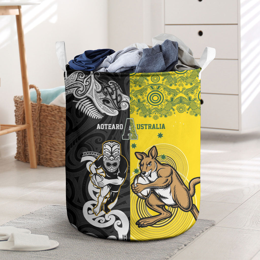 Aotearoa New Zealand and Australia Rugby Laundry Basket Maori Koru and Aboriginal Dot Art Cultural Heritage LT03 Multicolor - Polynesian Pride