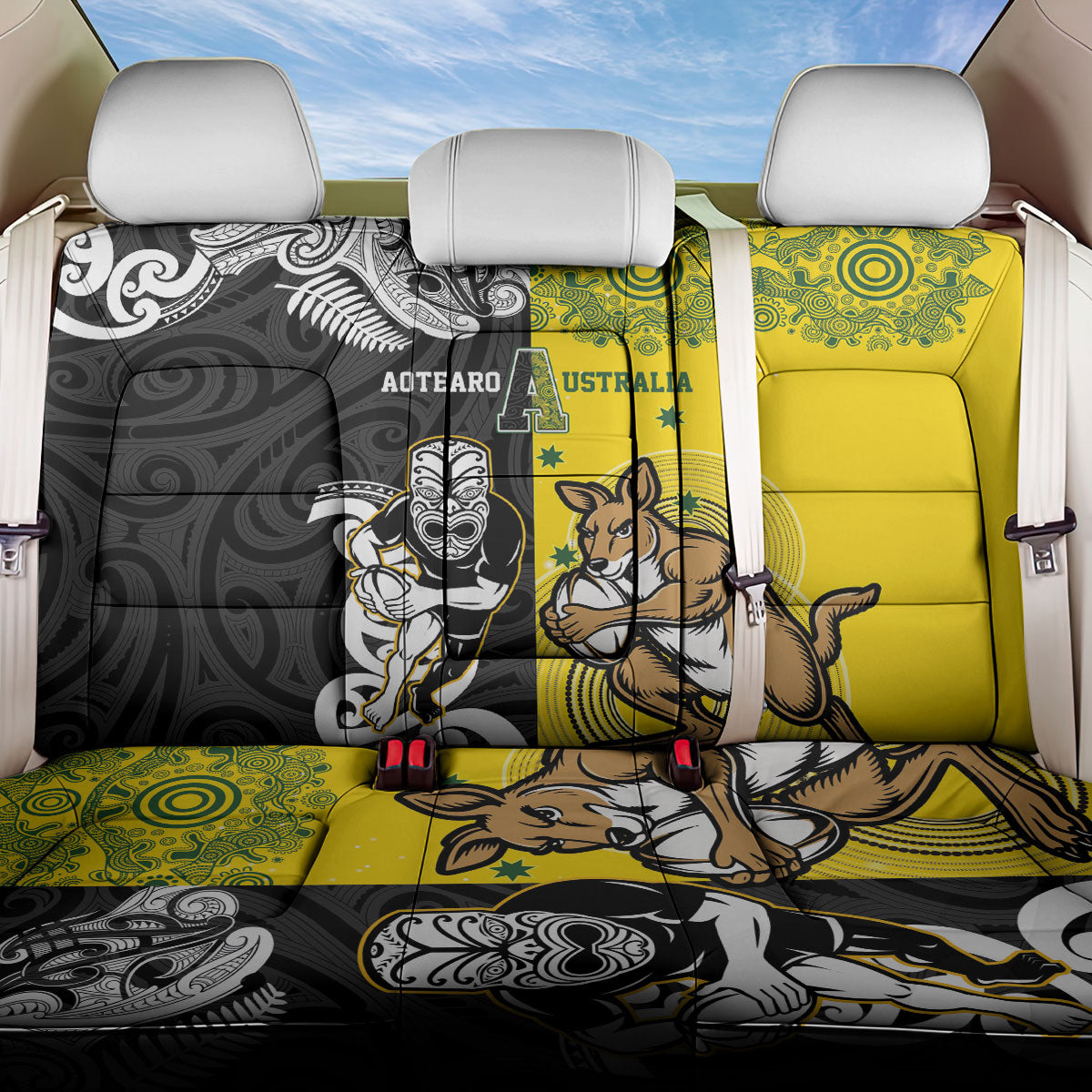 Aotearoa New Zealand and Australia Rugby Back Car Seat Cover Maori Koru and Aboriginal Dot Art Cultural Heritage LT03 One Size Multicolor - Polynesian Pride