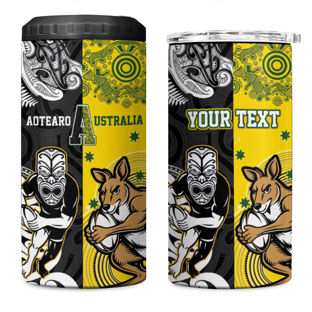 Aotearoa New Zealand and Australia Rugby Personalized 4 in 1 Can Cooler Tumbler Maori Koru and Aboriginal Dot Art Cultural Heritage LT03 One Size: 16 oz Multicolor - Polynesian Pride