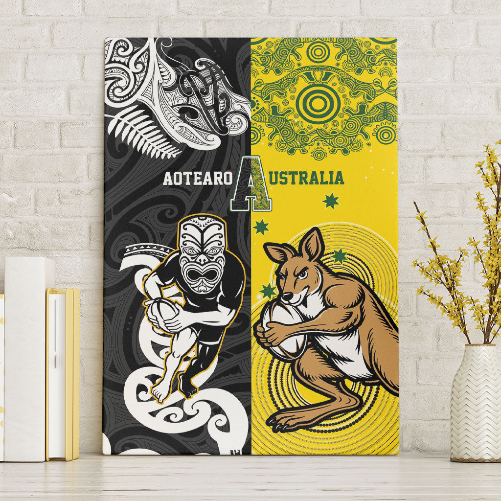Aotearoa New Zealand and Australia Rugby Canvas Wall Art Maori Koru and Aboriginal Dot Art Cultural Heritage LT03 Without Frame Multicolor - Polynesian Pride