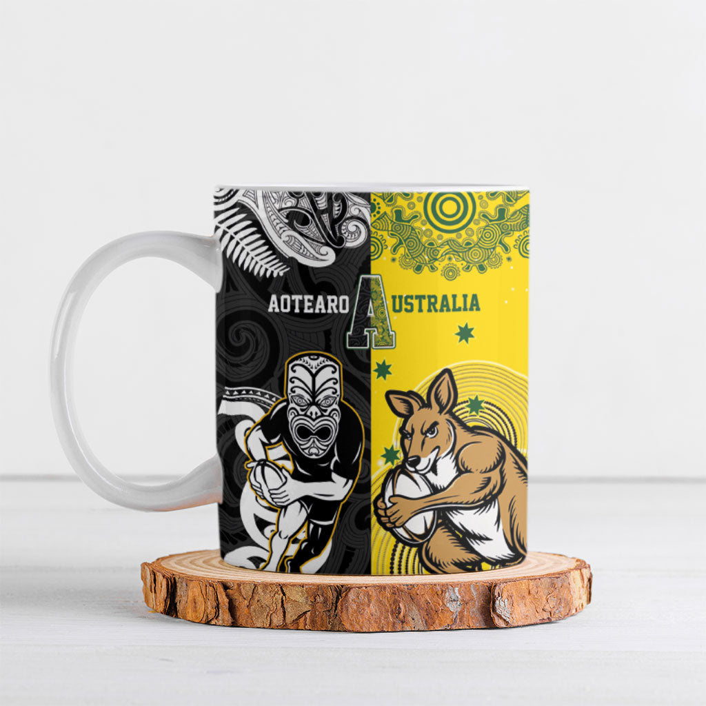 Aotearoa New Zealand and Australia Rugby Personalized Ceramic Mug Maori Koru and Aboriginal Dot Art Cultural Heritage LT03 Multicolor - Polynesian Pride