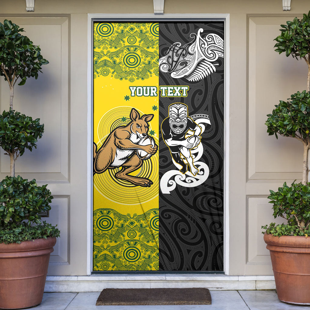 Aotearoa New Zealand and Australia Rugby Personalized Door Cover Maori Koru and Aboriginal Dot Art Cultural Heritage