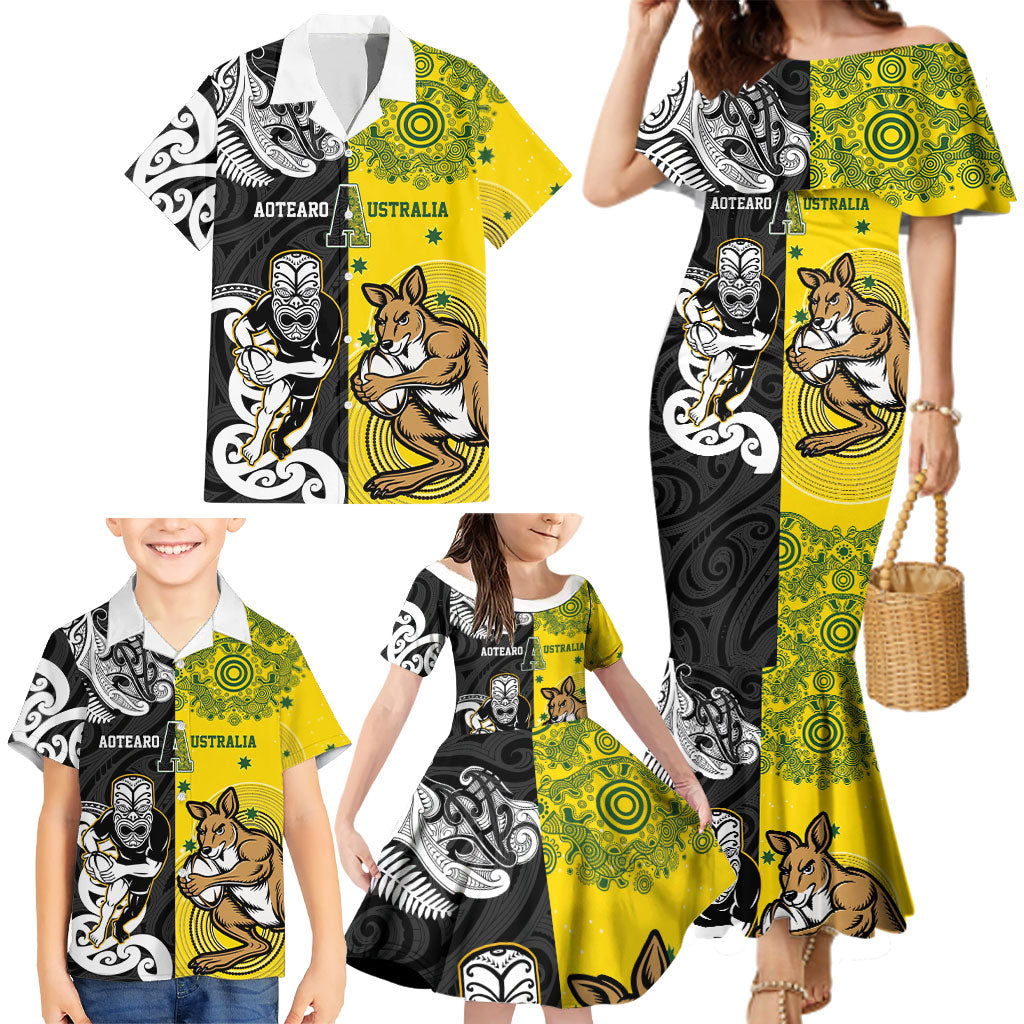 Aotearoa New Zealand and Australia Rugby Personalized Family Matching Mermaid Dress and Hawaiian Shirt Maori Koru and Aboriginal Dot Art Cultural Heritage LT03 - Polynesian Pride