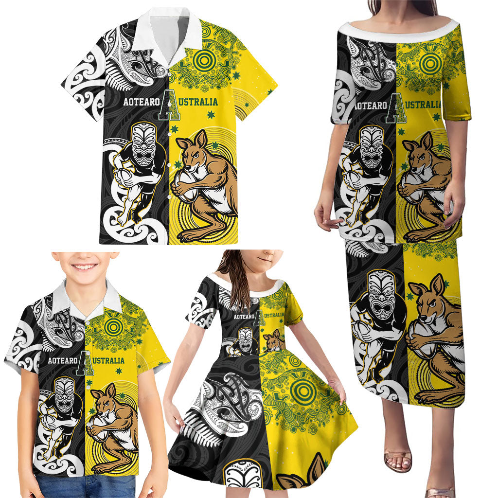 Aotearoa New Zealand and Australia Rugby Personalized Family Matching Puletasi and Hawaiian Shirt Maori Koru and Aboriginal Dot Art Cultural Heritage LT03 - Polynesian Pride