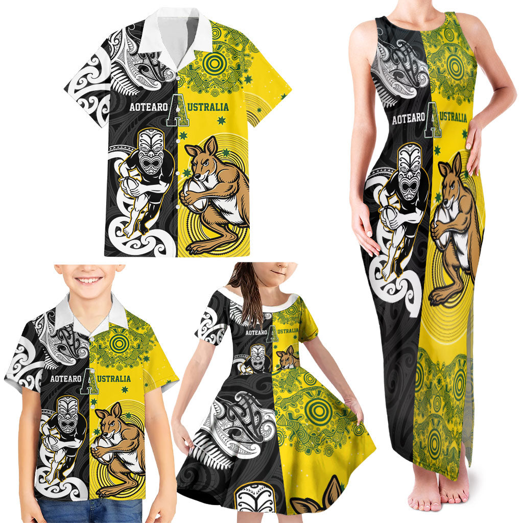 Aotearoa New Zealand and Australia Rugby Personalized Family Matching Tank Maxi Dress and Hawaiian Shirt Maori Koru and Aboriginal Dot Art Cultural Heritage LT03 - Polynesian Pride