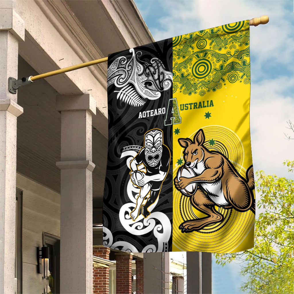 Aotearoa New Zealand and Australia Rugby Garden Flag Maori Koru and Aboriginal Dot Art Cultural Heritage LT03 House Flag Multicolor - Polynesian Pride