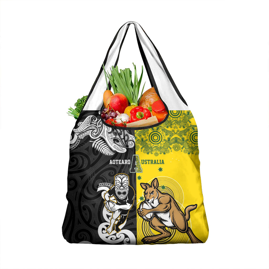 Aotearoa New Zealand and Australia Rugby Grocery Bag Maori Koru and Aboriginal Dot Art Cultural Heritage LT03 1-pack One Size Multicolor - Polynesian Pride