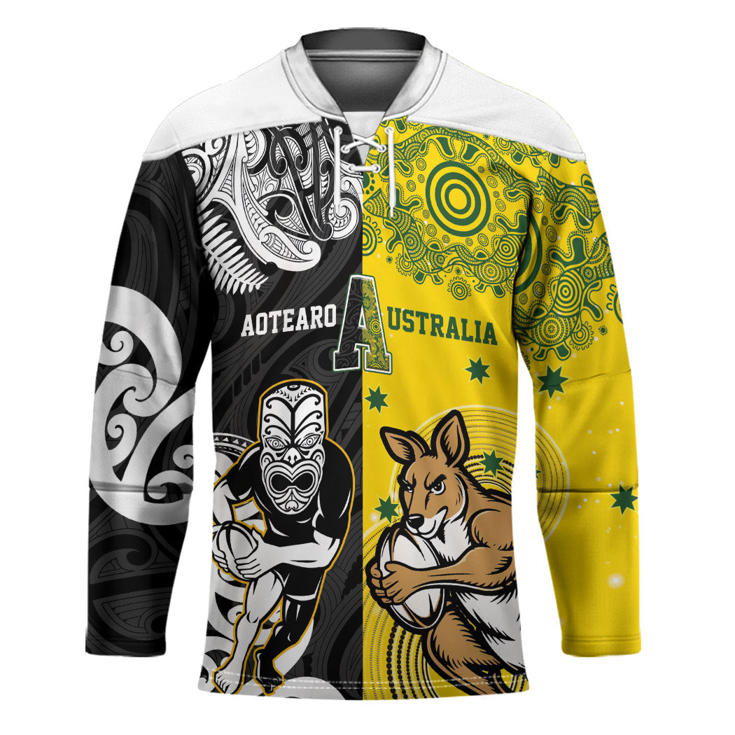 Aotearoa New Zealand and Australia Rugby Personalized Hockey Jersey Maori Koru and Aboriginal Dot Art Cultural Heritage LT03 Unisex Multicolor - Polynesian Pride