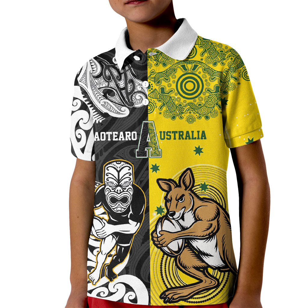 Aotearoa New Zealand and Australia Rugby Personalized Kid Polo Shirt Maori Koru and Aboriginal Dot Art Cultural Heritage LT03 Kid Multicolor - Polynesian Pride