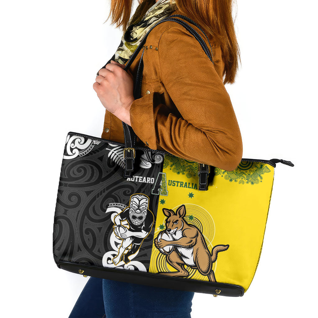 Aotearoa New Zealand and Australia Rugby Leather Tote Bag Maori Koru and Aboriginal Dot Art Cultural Heritage LT03 Multicolor - Polynesian Pride