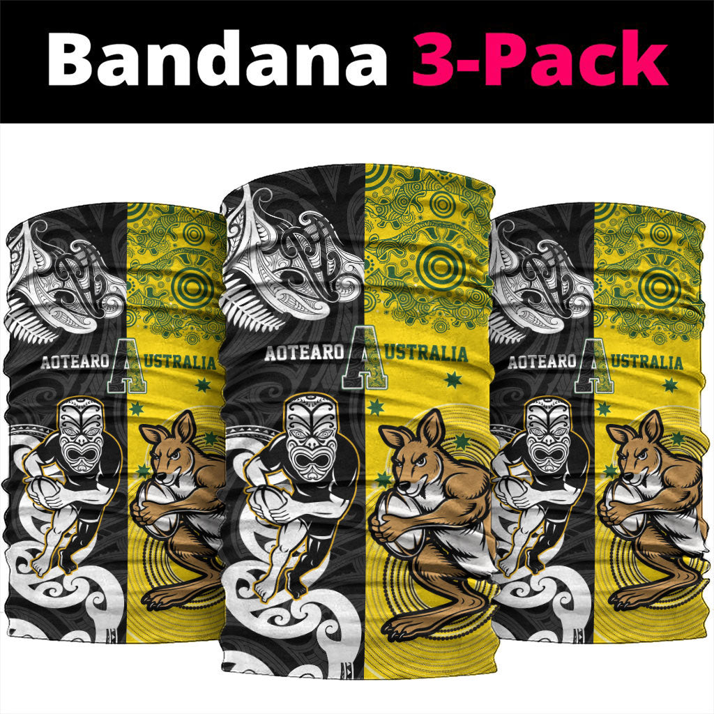 Aotearoa New Zealand and Australia Rugby Neck Gaiter Maori Koru and Aboriginal Dot Art Cultural Heritage LT03 package One Size: 25*50cm Multicolor - Polynesian Pride