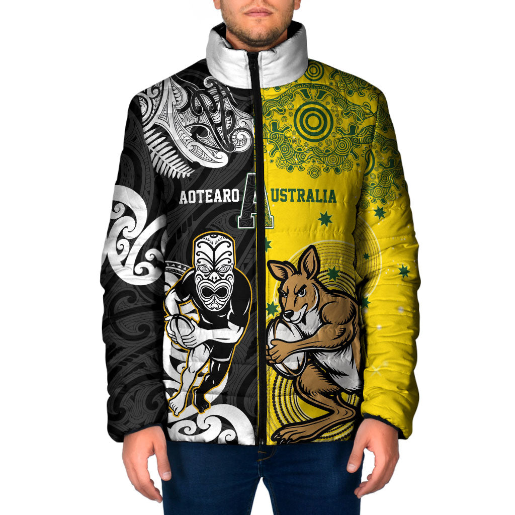 Aotearoa New Zealand and Australia Rugby Personalized Padded Jacket Maori Koru and Aboriginal Dot Art Cultural Heritage LT03 Men Multicolor - Polynesian Pride