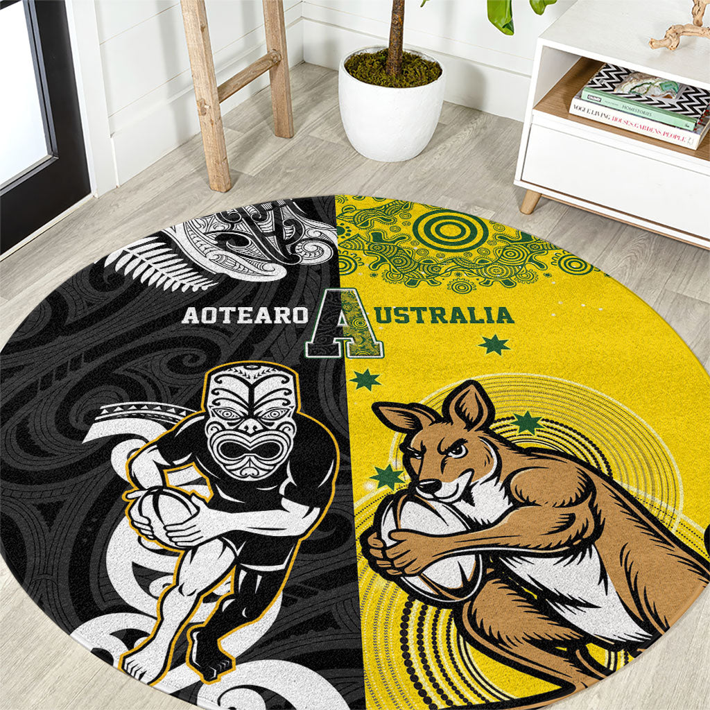 Aotearoa New Zealand and Australia Rugby Round Carpet Maori Koru and Aboriginal Dot Art Cultural Heritage LT03 Multicolor - Polynesian Pride