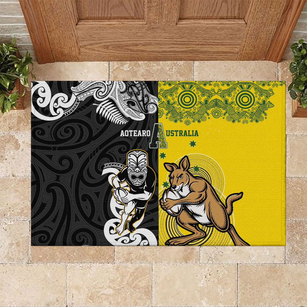 Aotearoa New Zealand and Australia Rugby Rubber Doormat Maori Koru and Aboriginal Dot Art Cultural Heritage LT03 Multicolor - Polynesian Pride