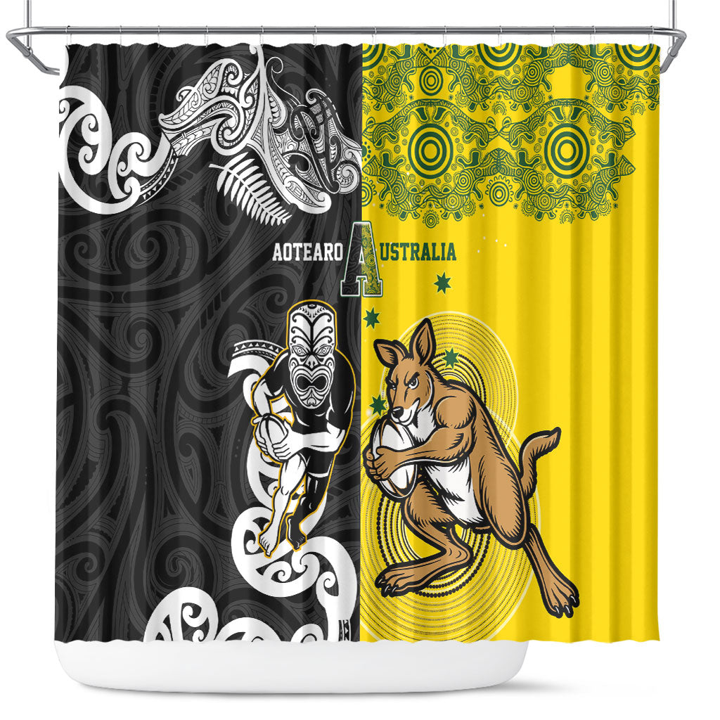 Aotearoa New Zealand and Australia Rugby Shower Curtain Maori Koru and Aboriginal Dot Art Cultural Heritage LT03 Multicolor - Polynesian Pride