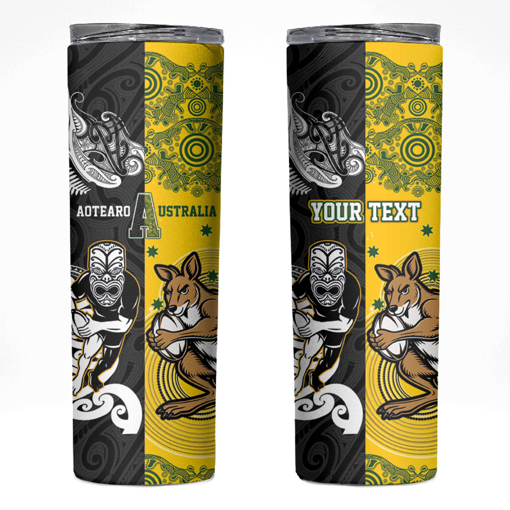 Aotearoa New Zealand and Australia Rugby Personalized Skinny Tumbler Maori Koru and Aboriginal Dot Art Cultural Heritage LT03 Multicolor - Polynesian Pride