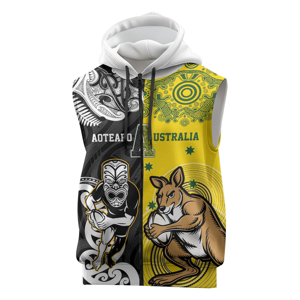 Aotearoa New Zealand and Australia Rugby Personalized Sleeveless Zip Hoodie Maori Koru and Aboriginal Dot Art Cultural Heritage LT03 Multicolor - Polynesian Pride