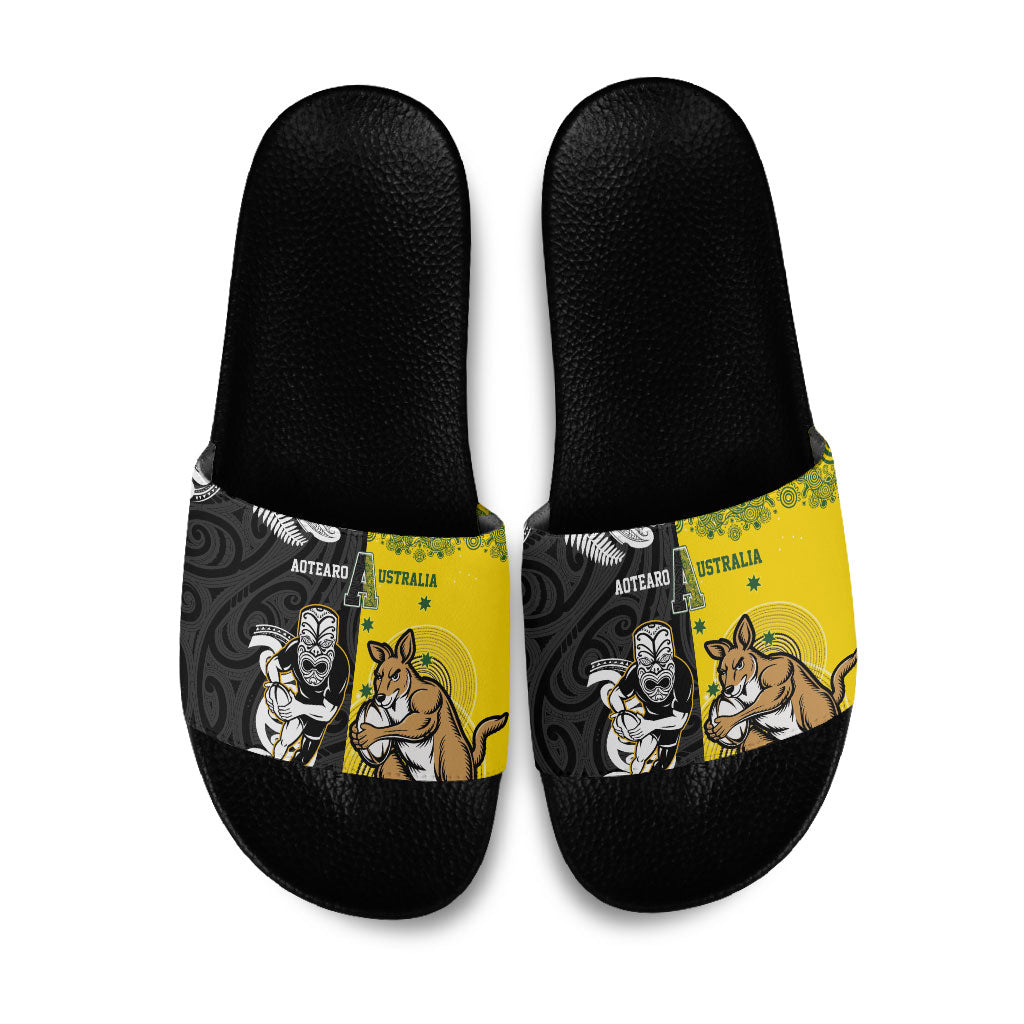 Aotearoa New Zealand and Australia Rugby Slide Sandals Maori Koru and Aboriginal Dot Art Cultural Heritage LT03 Multicolor - Polynesian Pride