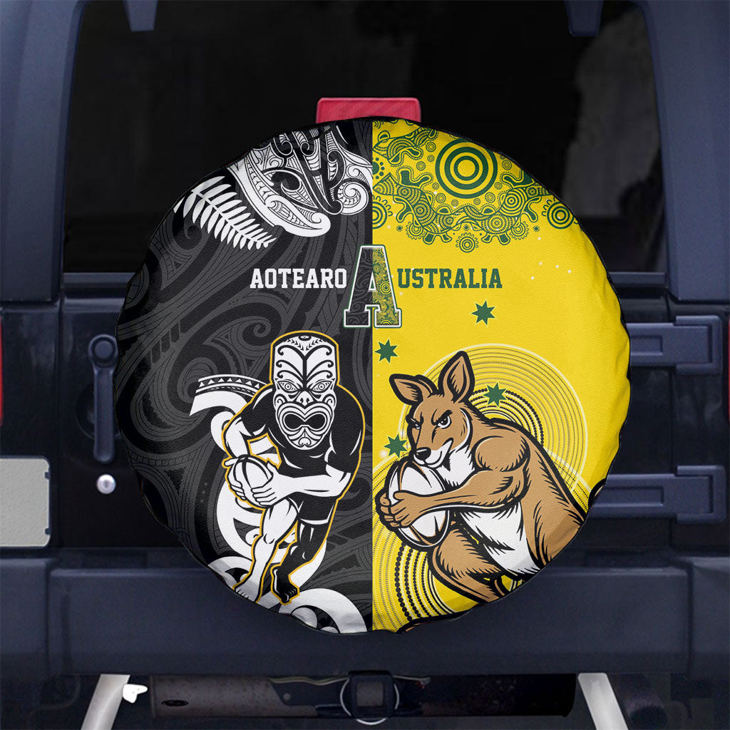 Aotearoa New Zealand and Australia Rugby Spare Tire Cover Maori Koru and Aboriginal Dot Art Cultural Heritage LT03 No hole Multicolor - Polynesian Pride