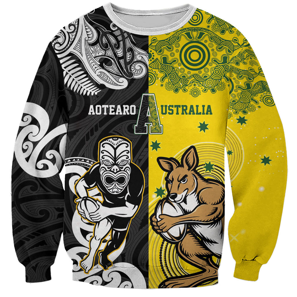 Aotearoa New Zealand and Australia Rugby Personalized Sweatshirt Maori Koru and Aboriginal Dot Art Cultural Heritage LT03 Unisex Multicolor - Polynesian Pride