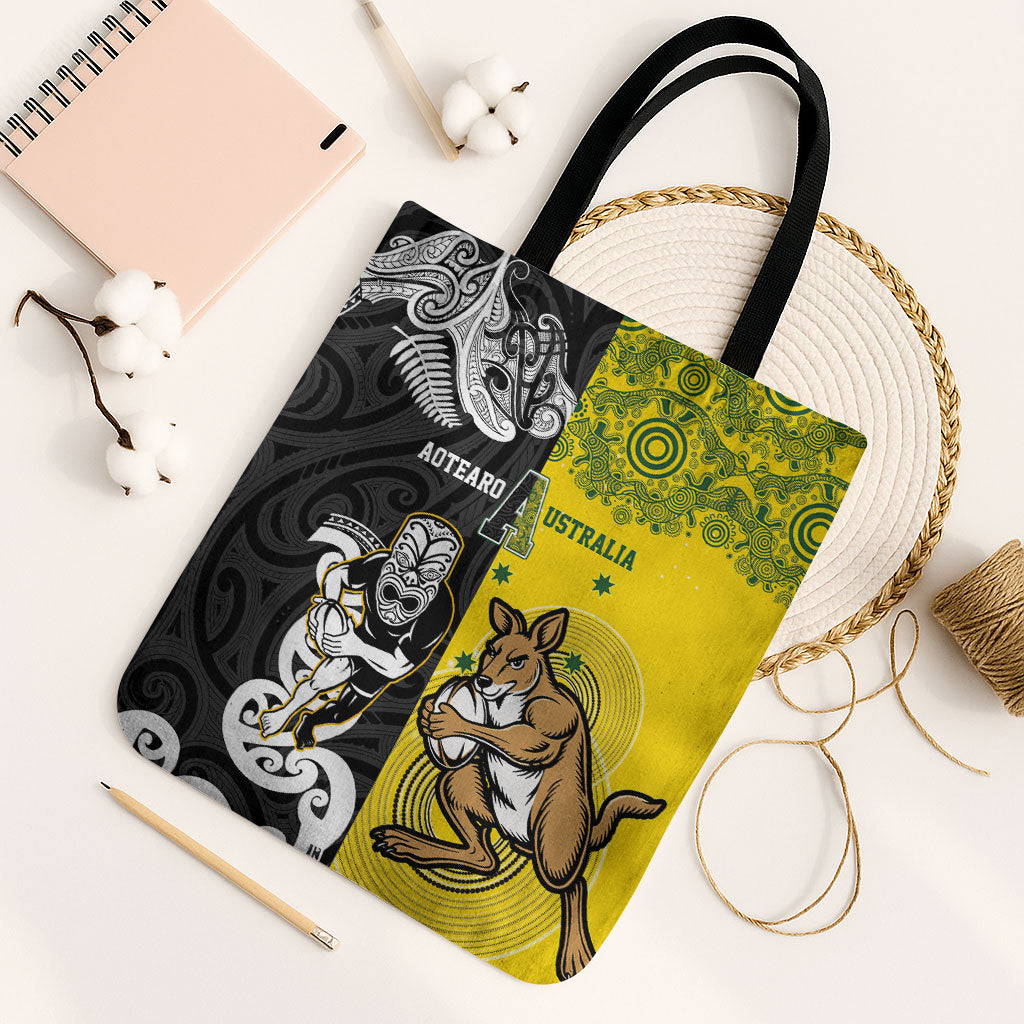 Aotearoa New Zealand and Australia Rugby Tote Bag Maori Koru and Aboriginal Dot Art Cultural Heritage LT03 Black Strap One Size Multicolor - Polynesian Pride