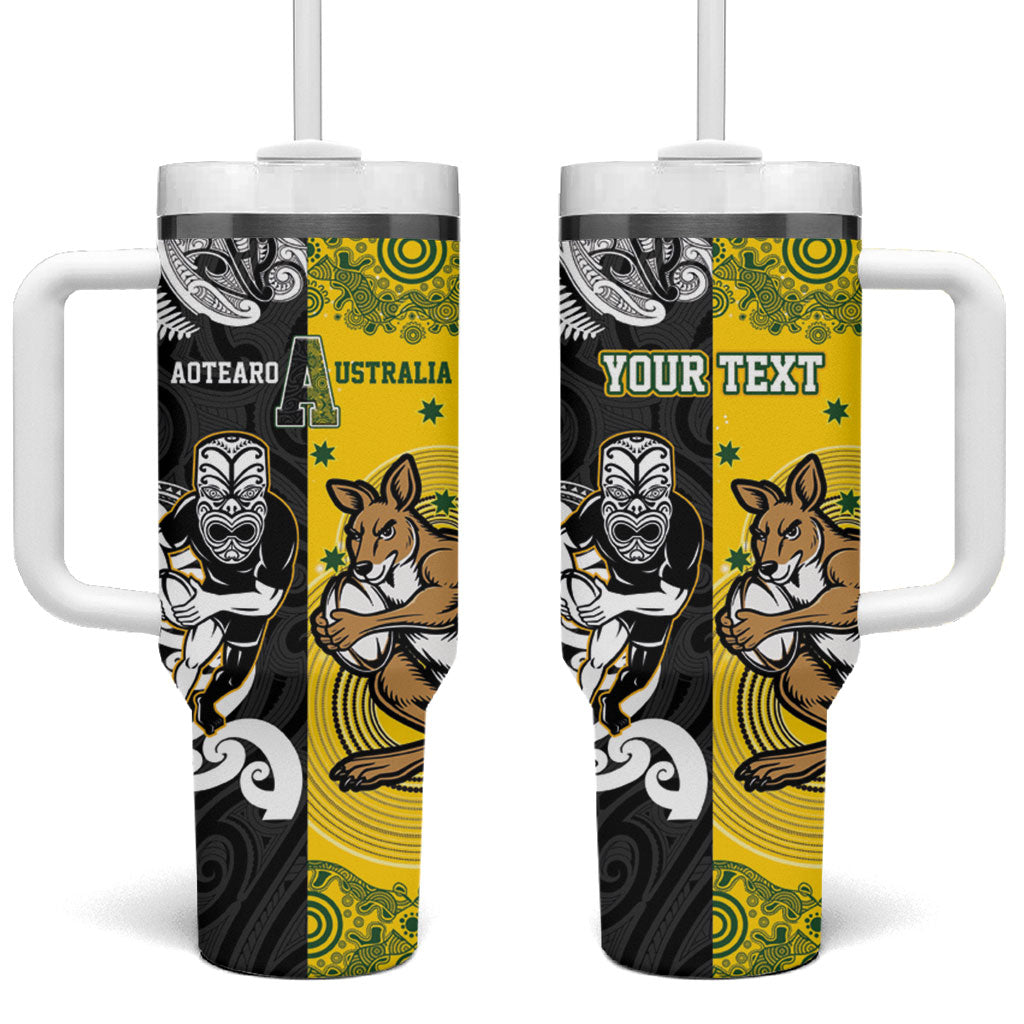 Aotearoa New Zealand and Australia Rugby Personalized Tumbler With Handle Maori Koru and Aboriginal Dot Art Cultural Heritage LT03 One Size: 40 oz Multicolor - Polynesian Pride