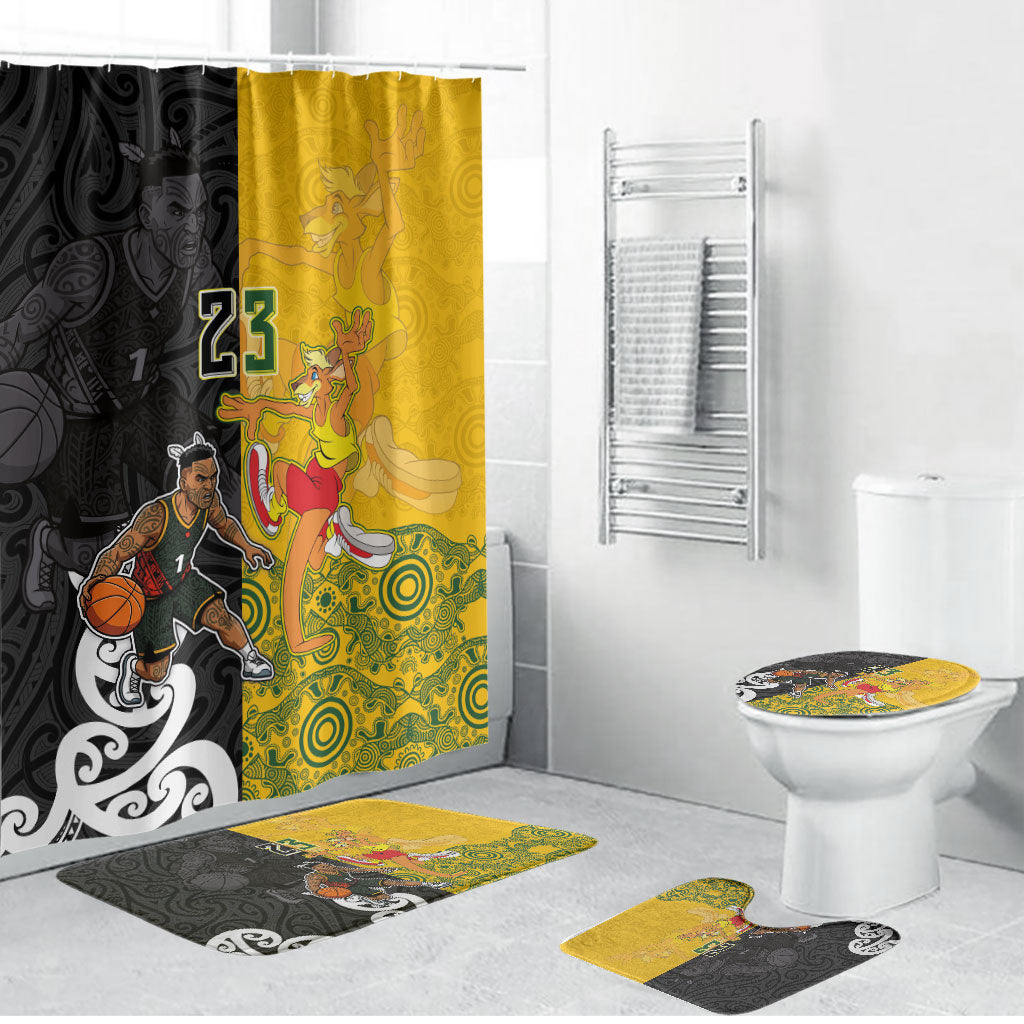 Aotearoa New Zealand And Australia Basketball Custom Bathroom Set Maori Tribal Tattoo And Aboriginal Dot Art Heritage