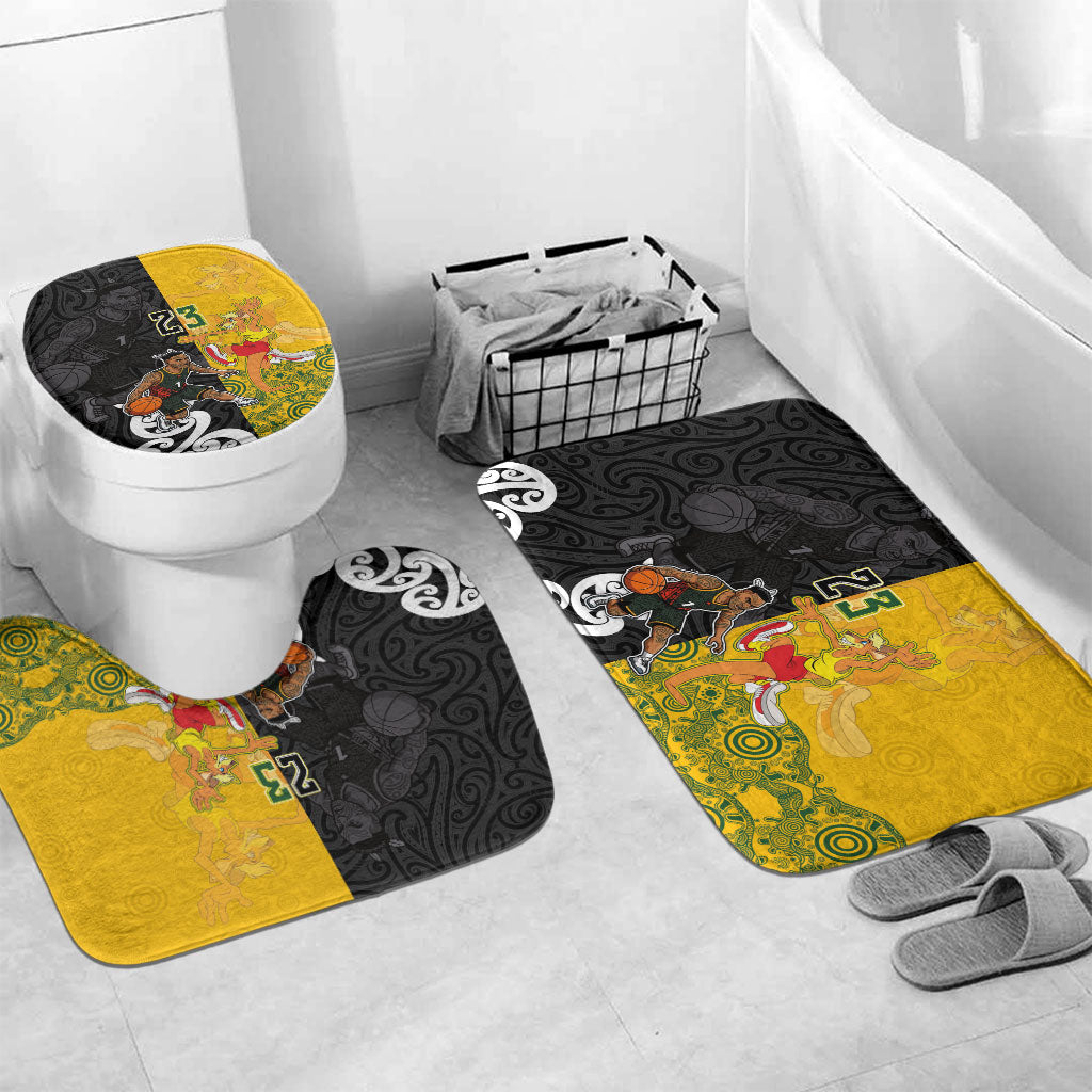 Aotearoa New Zealand And Australia Basketball Custom Bathroom Set Maori Tribal Tattoo And Aboriginal Dot Art Heritage