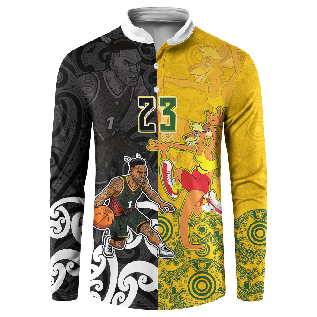 Aotearoa New Zealand And Australia Basketball Custom Button Sweatshirt Maori Tribal Tattoo And Aboriginal Dot Art Heritage