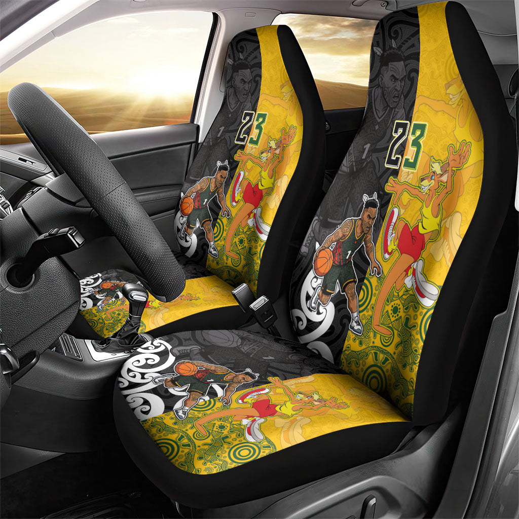 Aotearoa New Zealand And Australia Basketball Custom Car Seat Cover Maori Tribal Tattoo And Aboriginal Dot Art Heritage