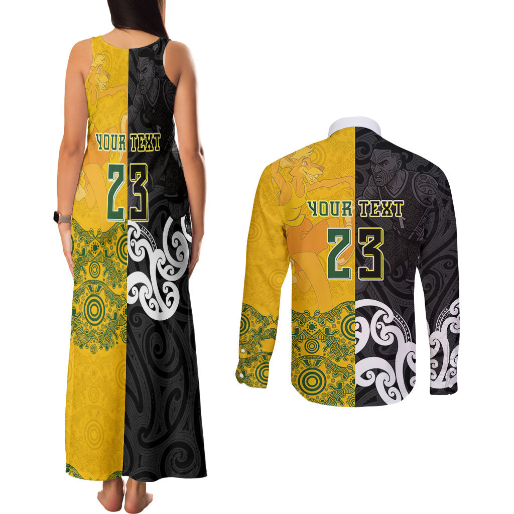 Aotearoa New Zealand And Australia Basketball Custom Couples Matching Tank Maxi Dress and Long Sleeve Button Shirt Maori Tribal Tattoo And Aboriginal Dot Art Heritage