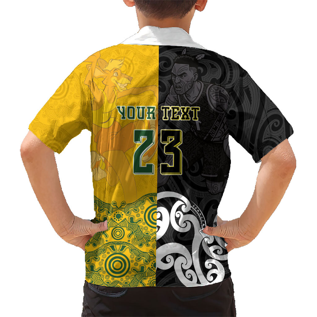 Aotearoa New Zealand And Australia Basketball Custom Family Matching Off Shoulder Maxi Dress and Hawaiian Shirt Maori Tribal Tattoo And Aboriginal Dot Art Heritage