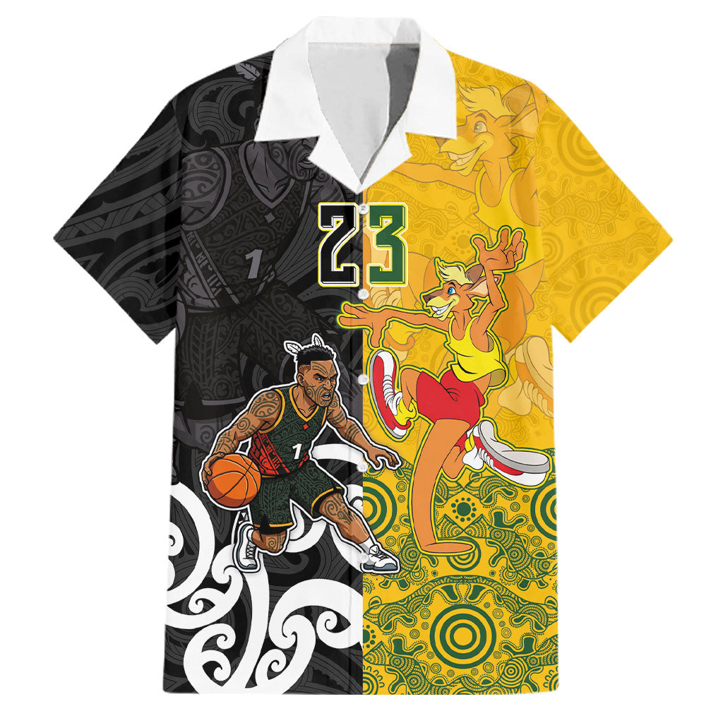 Aotearoa New Zealand And Australia Basketball Custom Family Matching Puletasi and Hawaiian Shirt Maori Tribal Tattoo And Aboriginal Dot Art Heritage
