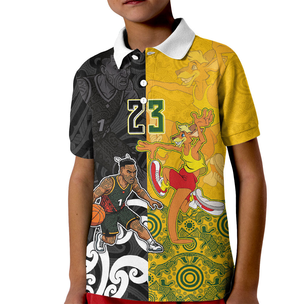 Aotearoa New Zealand And Australia Basketball Custom Kid Polo Shirt Maori Tribal Tattoo And Aboriginal Dot Art Heritage