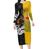 Aotearoa New Zealand And Australia Basketball Custom Long Sleeve Bodycon Dress Maori Tribal Tattoo And Aboriginal Dot Art Heritage