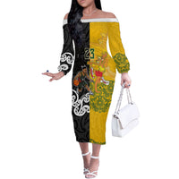 Aotearoa New Zealand And Australia Basketball Custom Off The Shoulder Long Sleeve Dress Maori Tribal Tattoo And Aboriginal Dot Art Heritage