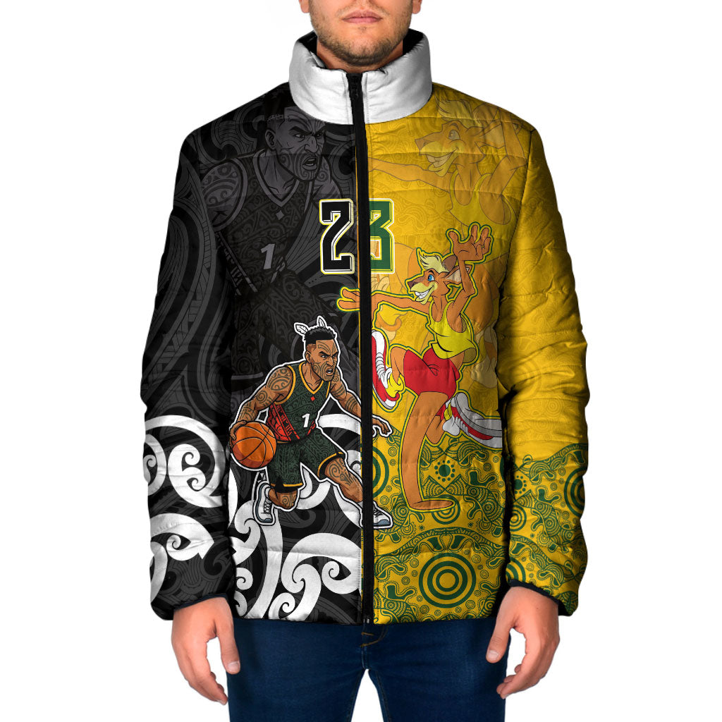 Aotearoa New Zealand And Australia Basketball Custom Padded Jacket Maori Tribal Tattoo And Aboriginal Dot Art Heritage