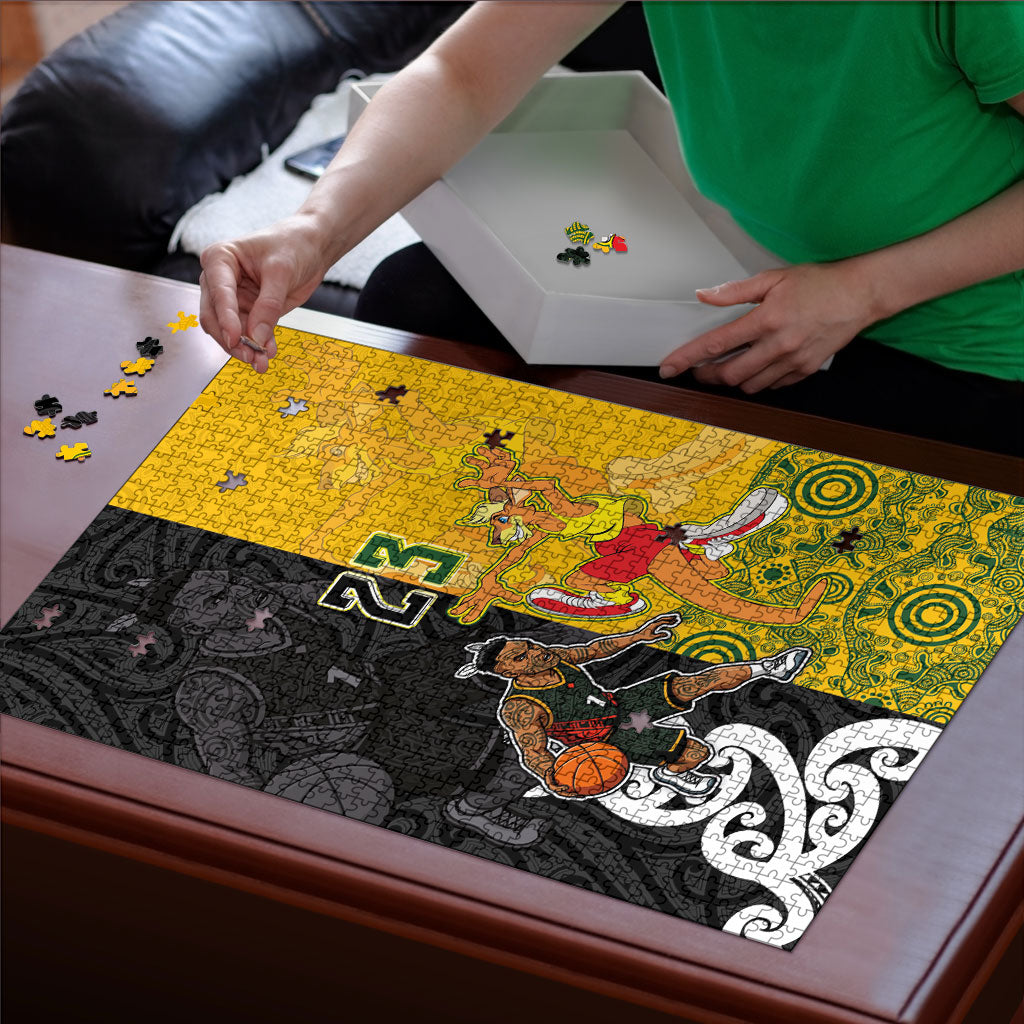 Aotearoa New Zealand And Australia Basketball Custom Puzzle Maori Tribal Tattoo And Aboriginal Dot Art Heritage