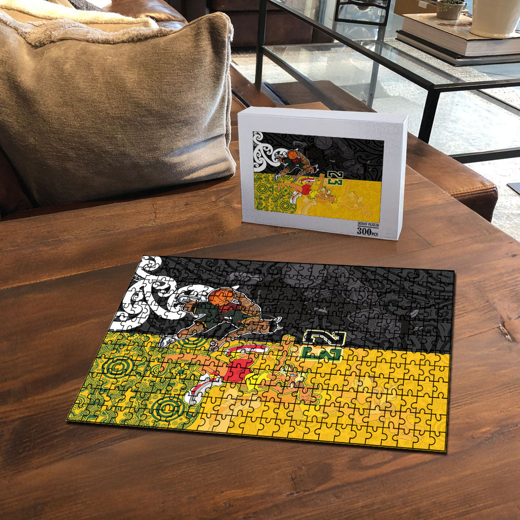 Aotearoa New Zealand And Australia Basketball Custom Puzzle Maori Tribal Tattoo And Aboriginal Dot Art Heritage