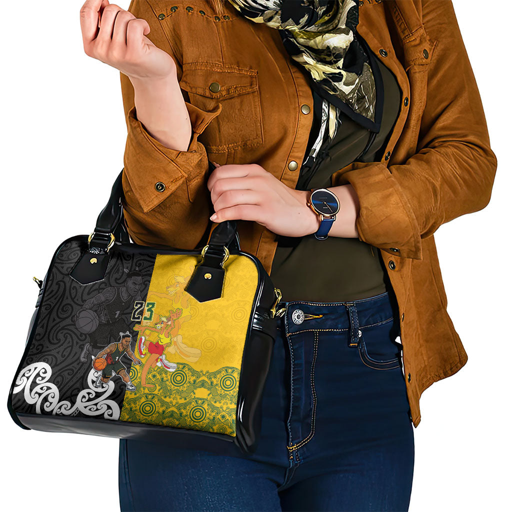 Aotearoa New Zealand And Australia Basketball Custom Shoulder Handbag Maori Tribal Tattoo And Aboriginal Dot Art Heritage