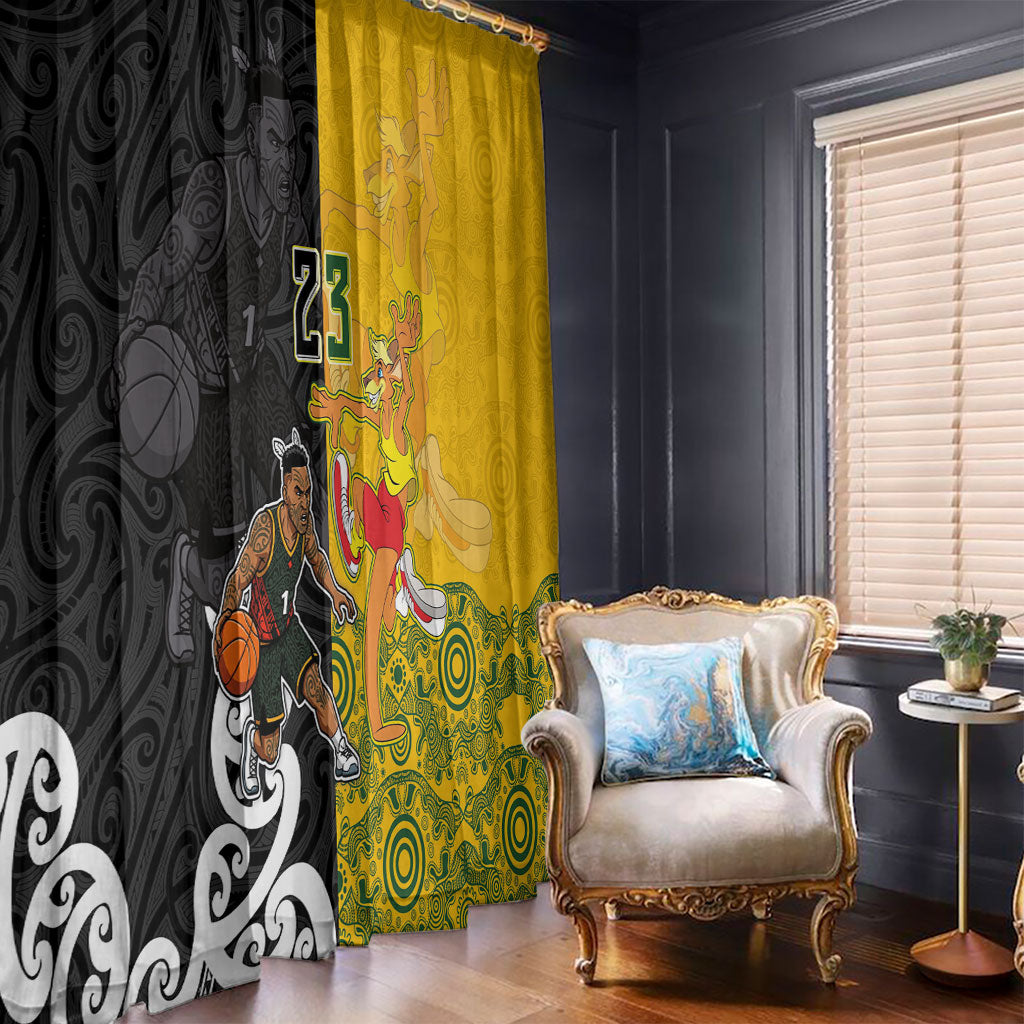 Aotearoa New Zealand And Australia Basketball Custom Window Curtain Maori Tribal Tattoo And Aboriginal Dot Art Heritage