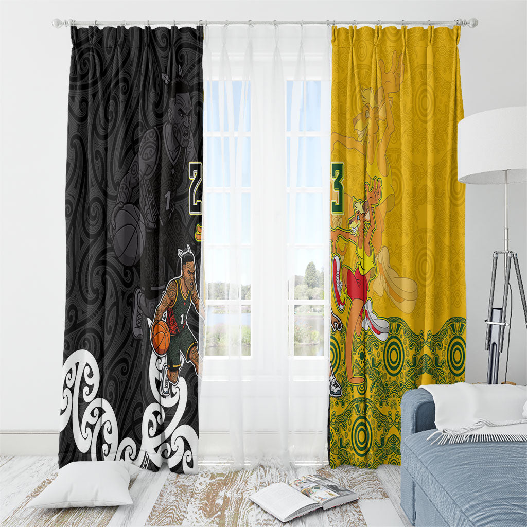 Aotearoa New Zealand And Australia Basketball Custom Window Curtain Maori Tribal Tattoo And Aboriginal Dot Art Heritage