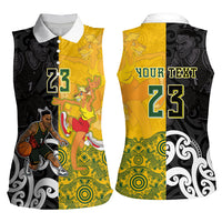 Aotearoa New Zealand And Australia Basketball Custom Women Sleeveless Polo Shirt Maori Tribal Tattoo And Aboriginal Dot Art Heritage
