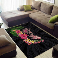 Hawaiian Tropical Plants Turtle and Shark Area Rug Polynesian Art Tattoo