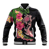 Hawaiian Tropical Plants Turtle and Shark Baseball Jacket Polynesian Art Tattoo LT03 Unisex Black - Polynesian Pride