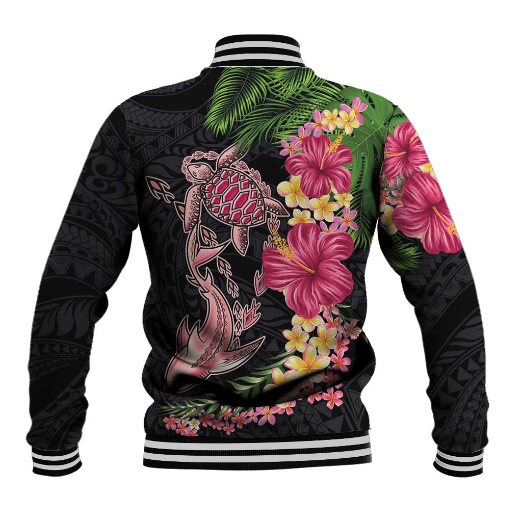 Hawaiian Tropical Plants Turtle and Shark Baseball Jacket Polynesian Art Tattoo LT03 - Polynesian Pride