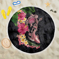 Hawaiian Tropical Plants Turtle and Shark Beach Blanket Polynesian Art Tattoo LT03 One Size 150cm Black - Polynesian Pride