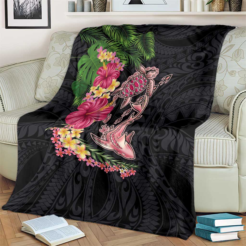 Hawaiian Tropical Plants Turtle and Shark Blanket Polynesian Art Tattoo